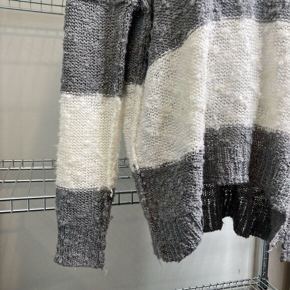 Elan Womens Cream Gray Striped Sweater Size L Slouchy Oversized Boho Lagom - Picture 5 of 13